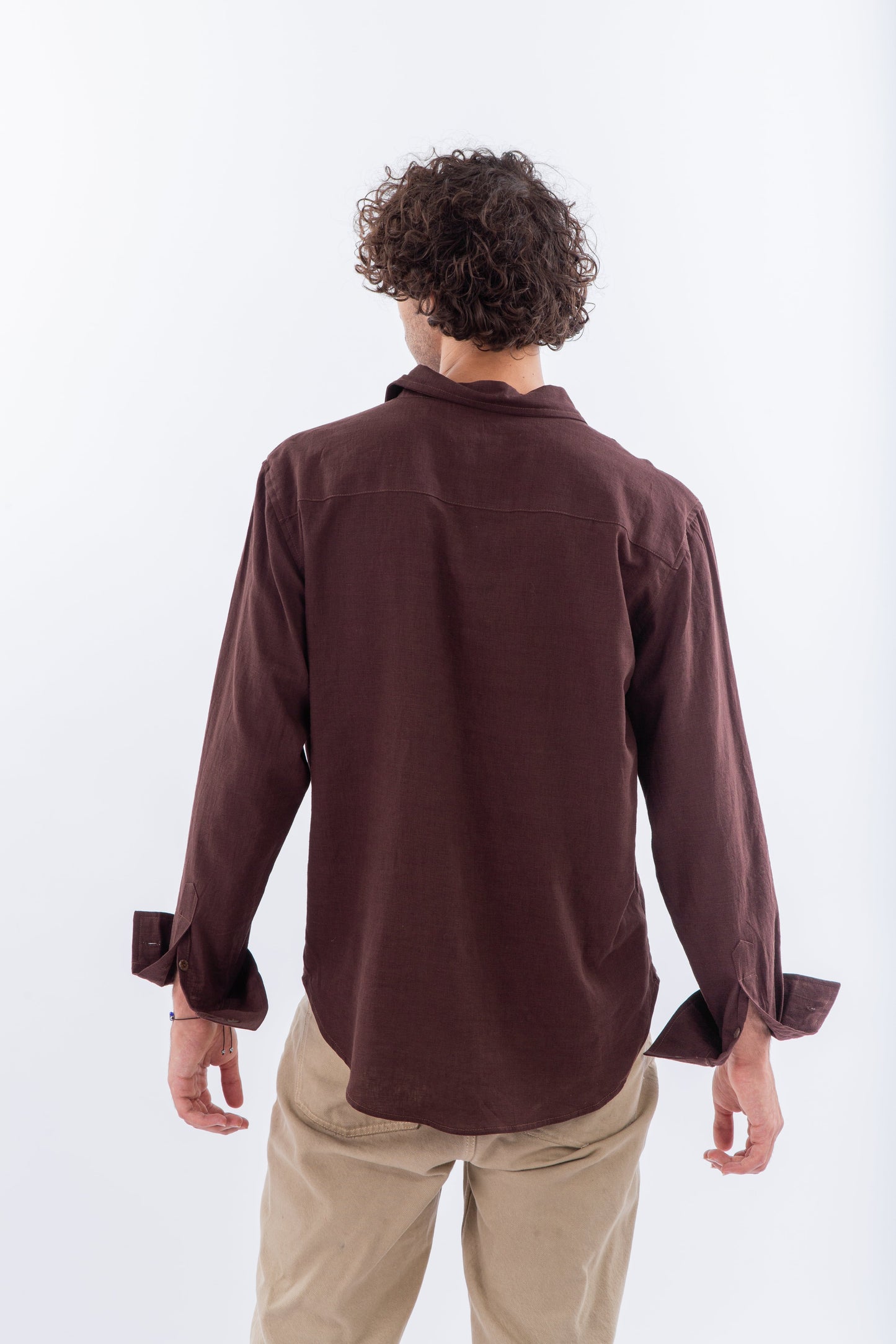 Long sleeves brown linen shirt