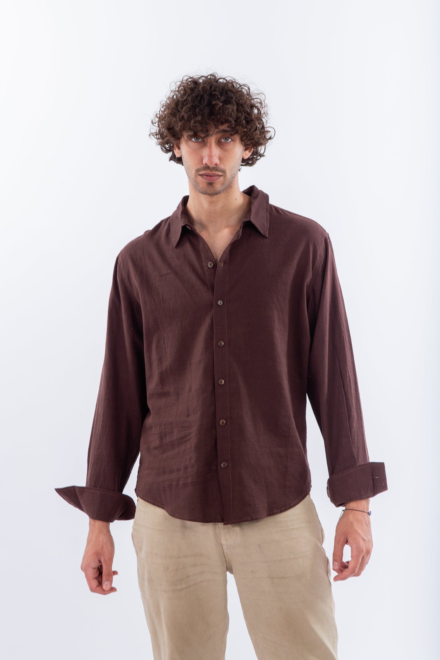 Long sleeves brown linen shirt
