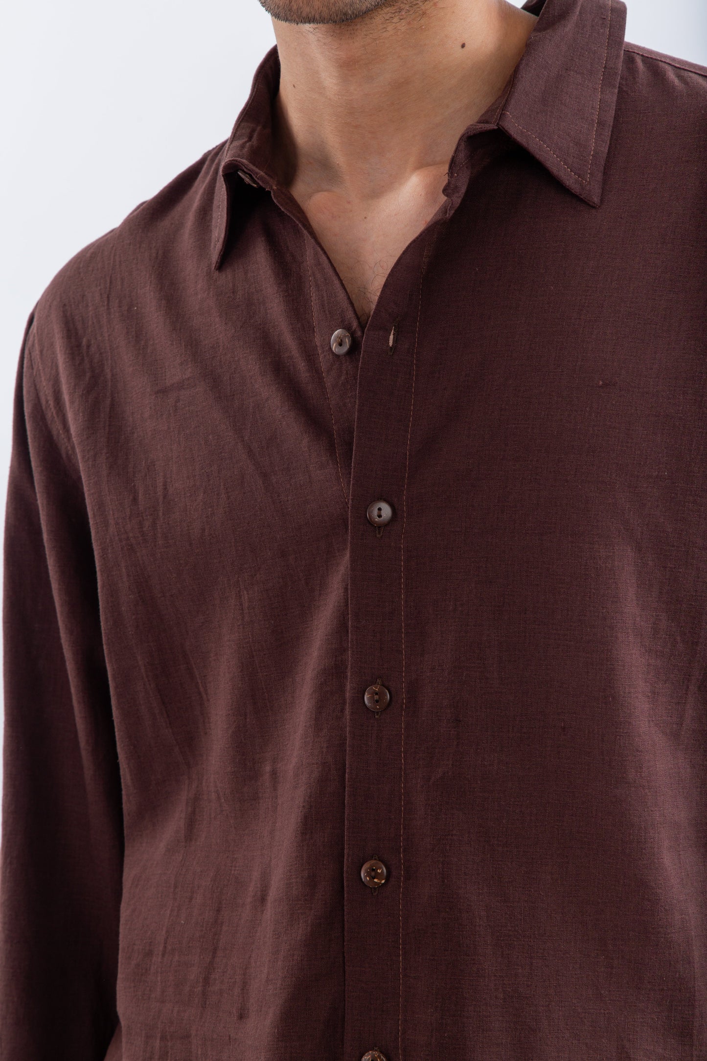 Long sleeves brown linen shirt