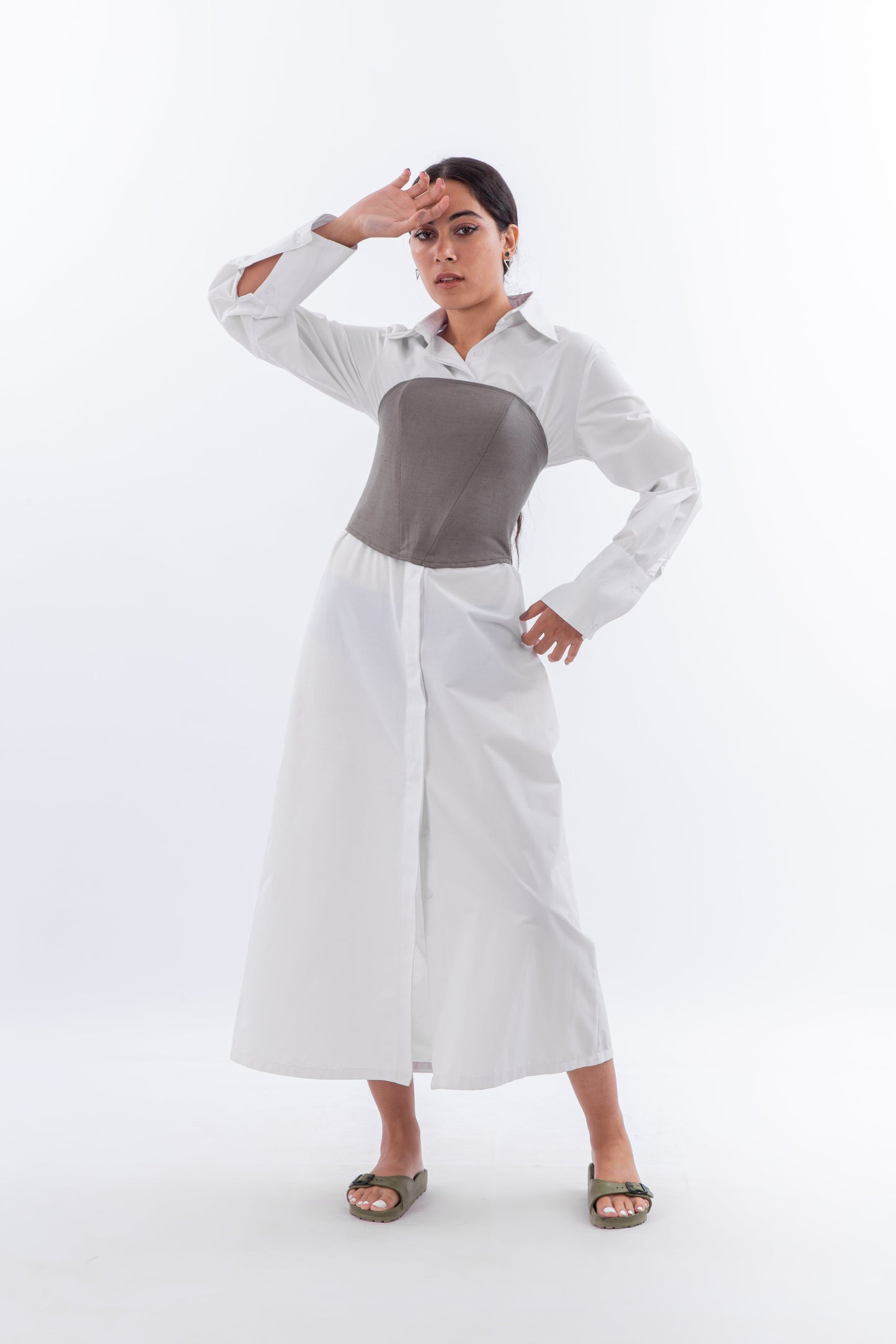 Linen corset with cross back laces
