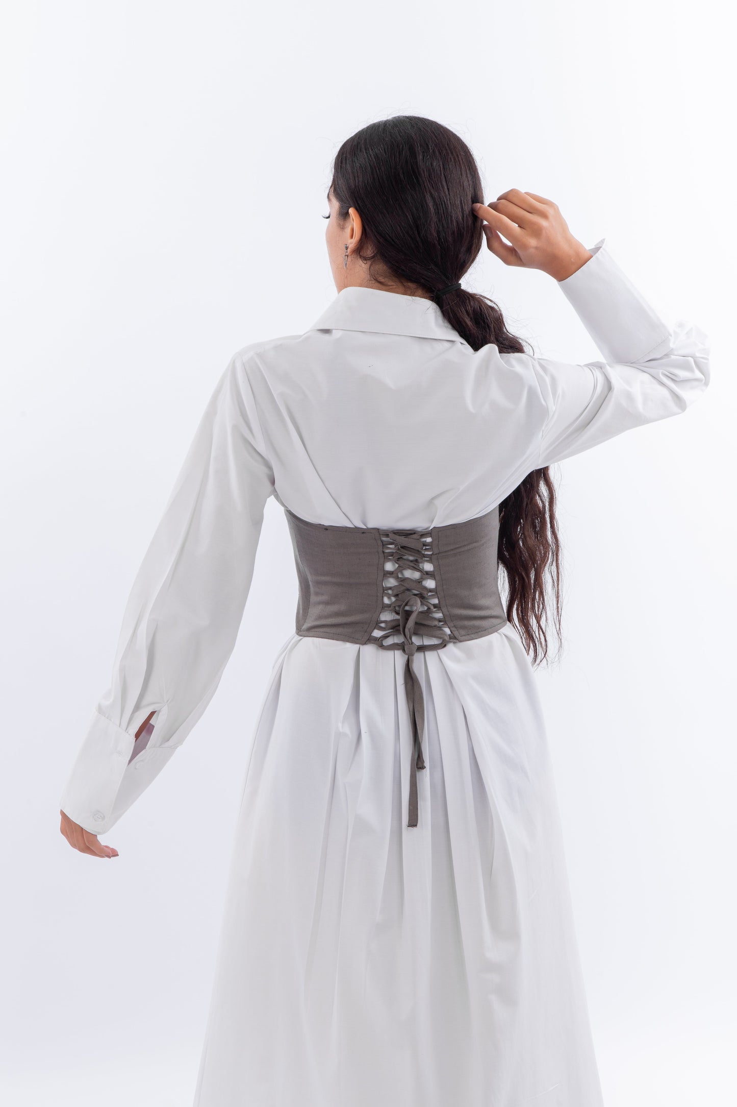 Linen corset with cross back laces